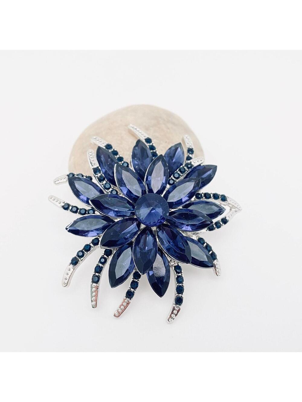 Blue Crystal Flower Brooch Pin